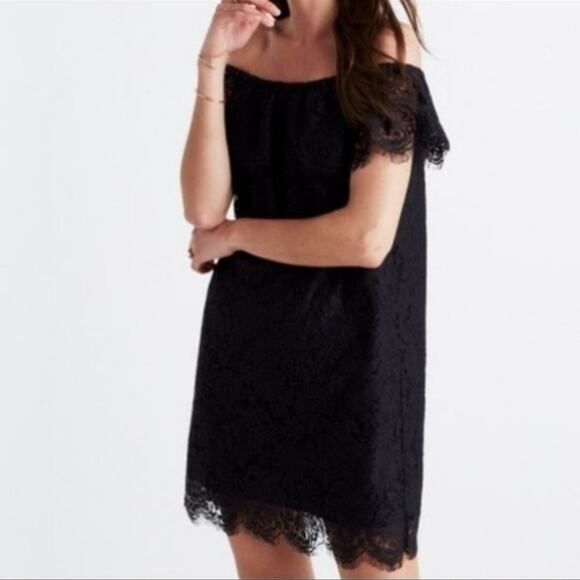 Madewell Dresses & Skirts - Madewell Black Lace Off the Shoulder Mini Dress Women's Size 0 Cotton & Nylon